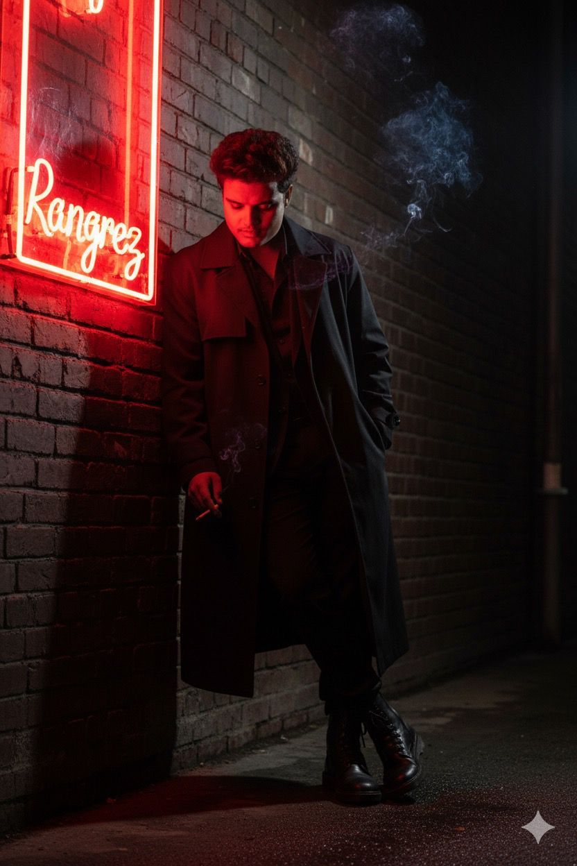 Sample result for: Male in All Black Oversized Trench Coat